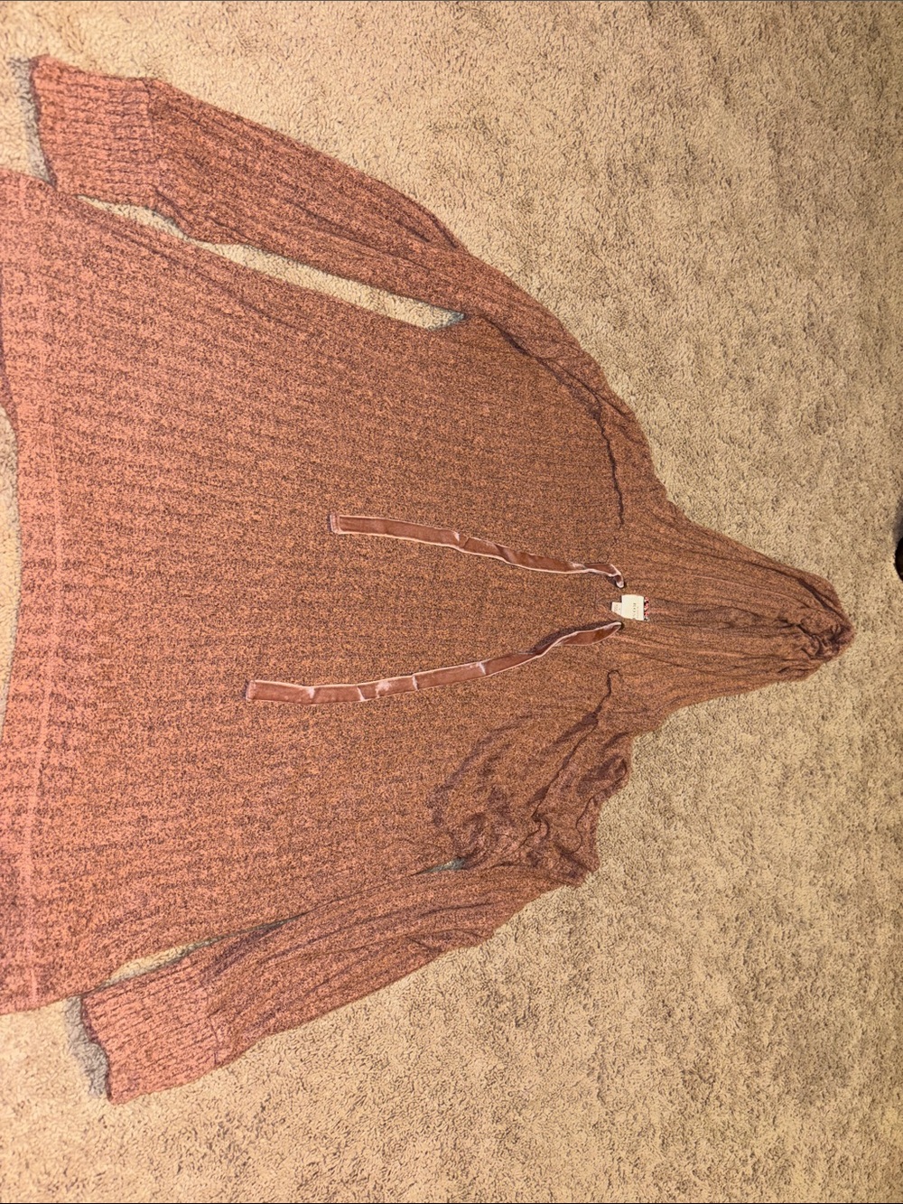 Knox Rose Rust/Rose Gold Marled Knit Cowl Neck Sweater Hoodie